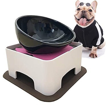 JWPC Bulldog Ceramic Dog Food BowlReplacement BowlOnly Bowlno Stand 15 Cup Black