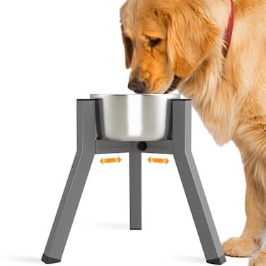 SHAINFUN Grey Elevated Dog Bowls Stand for Large Medium Breeds 11 Height Adjustable Width 7107 Single Tall Feeder Holder Bowl Not Included