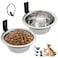 Hamiledyi 2 Pack Wall Mounted Elevated Dog Bowls Adjustable Height Stainless Steel Raised Food Water Bowls with Collapsible Stand for Medium Large Dogs Cats M