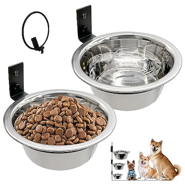 Hamiledyi 2 Pack Wall Mounted Elevated Dog Bowls Adjustable Height Stainless Steel Raised Food Water Bowls with Collapsible Stand for Medium Large Dogs Cats M
