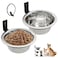 Hamiledyi 2 Pack Wall Mounted Elevated Dog Bowls Adjustable Height Stainless Steel Raised Food Water Bowls with Collapsible Stand for Medium Large Dogs Cats M