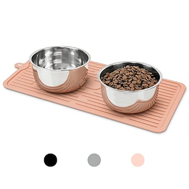 Ptlom Pet Placemat for Dog and Cat Mat for Prevent Food and Water Overflow Suitable for Medium and Small Pet Pink Silicone