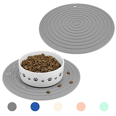 Ptlom Pet Food Mat for Dog and Cat Placemat 2 Pcs Mat for Prevent Food and Water Overflow Suitable for Medium and Small Pet Silicone 95 95