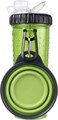 Dexas Popware for Pets Snack Duo Dual Chambered Hydration Bottle and Snack Container with Collapsible Pet Cup Green