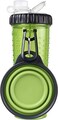 Dexas Popware for Pets Snack Duo Dual Chambered Hydration Bottle and Snack Container with Collapsible Pet Cup Green
