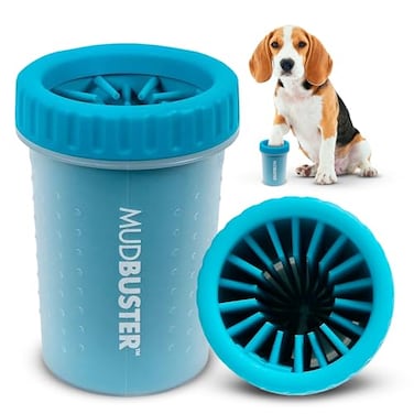 Dexas MudBuster Medium Dog Paw Cleaner Blue Fits 1525 Wide Paws Gentle Silicone Bristles for Quick Easy Cleaning