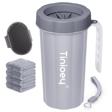 Tinioey Paw Cleaner with Handle for Large Dogs Effectively Cleans Muddy Paws and Feet for Dogs Pets Gray