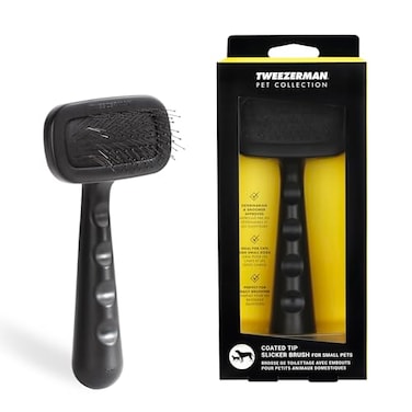Tweezerman Dog and Cat Slicker Brush for Small Pets Grooming Brush with Coated Bristles to Prevent Scratching and Ergonomic Handle