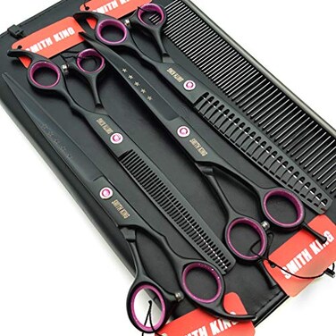 Smithking 80 inches Professional Dog Grooming Scissors Set Straight thinning Curved chunkers 4pcs in 1 Set with Comb