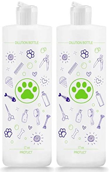 Pertul 2 Pack Pet Shampoo Dilution Bottles Specialties Mixing Bottle for Concentrated Dog Shampoo and Conditioner Grooms 2