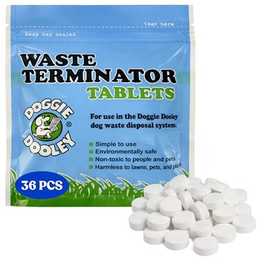 Doggie Dooley Waste Terminator Tablets 36 Count Pet Digester Concentrate for InGround Disposal Unit Break Down Solid Waste Resealable Pouch Weekly Formula for Large Breeds White