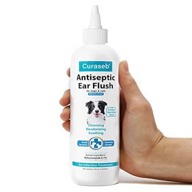 BEXLEY LABS Curaseb Dog Ear Infection Treatment Solution Soothes Itchy Inflamed Ears Cleans Debris and Buildup 12oz