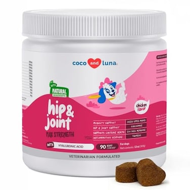 Coco and Luna Hip and Joint Supplement for Dogs with Collagen Glucosamine for Dogs Fish Oil Hip Joint Support Ease Inflammation Antioxidant Max Strength
