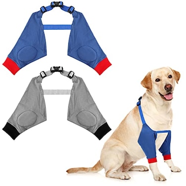 Oudain 2 Pairs Dog Elbow Protector Dog Recovery Sleeve with Elastic Band Soft Padded Adjustable Front Leg Braces for Small Medium Large Doggy 2 ColorsXLarge