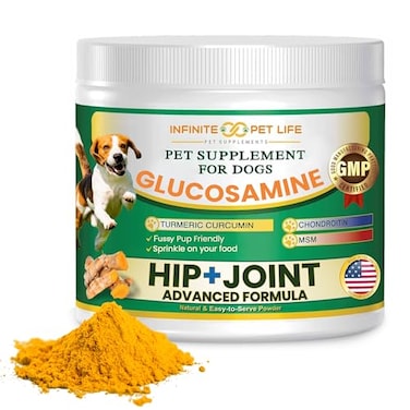 Infinite Pet Supplements Infinite Pet Life Hip Joint Supplement Powder for Dogs Glucosamine MSM Chondroitin Tumeric Advanced Mobility Support for All Ages Active Dogs 127 oz