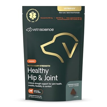 VETRISCIENCE Veterinary Strength Healthy Hip Joint Chews Joint Health Supplement for Dogs Supports Mobility Flexibility 60 Count