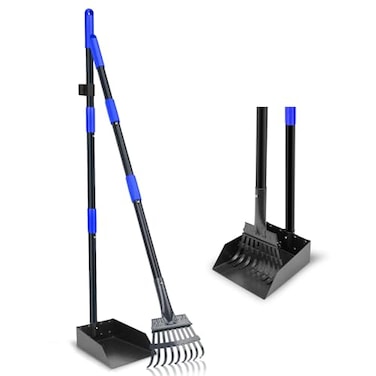 Twocorn Pooper Scooper Dog Pooper Scooper Tray and Rake Set with Adjustable Stainless Steel Long Handle for Large Medium Small Dogs Blue