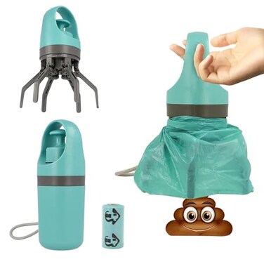 XPAPOV Dog Pooper Scooper Portable No Touch Poop Scooper for Small Medium Large Dogs Dog Waste Pickup Cleaner with 15PCS Bag Attachment and LeakProof Waste Storage Container