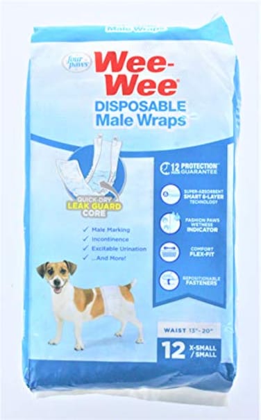 WEE-WEE 36 Pack of WeeWee Products Disposable Male Dog Wraps XSmallSmall 3 Packages with 12 Wraps Each