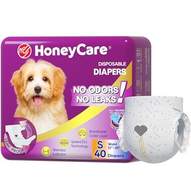 HONEY CARE AllAbsorb Disposable Female Dog Diapers Small Size Improved 40 Count Super Absorbent Breathable Wetness Indicator Pack of 1 40 Count Total