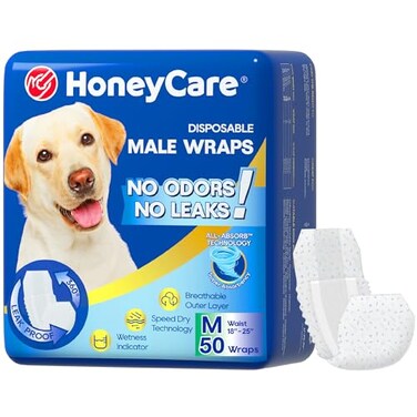 HONEY CARE AllAbsorb A25 Male Dog Wrap 50 Count Medium White