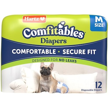Hartz Comfitables Disposable Dog Diapers Size Medium 12 Count Comfortable Secure Fit Easy to Put On Super Absorbent Male and Female Diaper