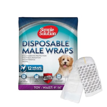 Simple Solution Disposable Dog Diapers for Male Dogs Male Wraps with Super Absorbent LeakProof Fit Toy 12 Count