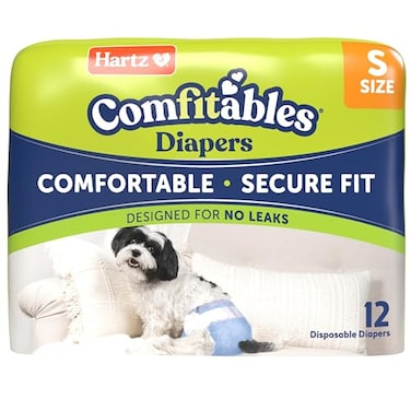 Hartz Comfitables Disposable Dog Diapers Size Small 12 Count Comfortable Secure Fit Easy to Put On Super Absorbent Male and Female Diaper