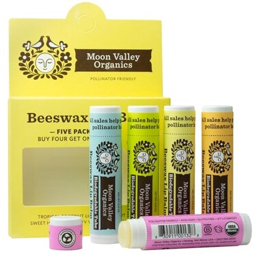 Moon Valley Organics Beeswax Lip Balm for Moisturizing Lips and Cuticles Vanilla Lime Honey Blackberry Mint Vanilla 5Pack