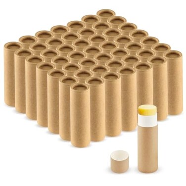 DMuuuDM 50 Pcs 03 oz Paperboard Lip Balm TubeEmpty Kraft Paper Chapstick Tube HolderPushUp Style Biodegradable Solid Perfume Lip Gloss Container for Lip BalmNatural Compostable Container Brown