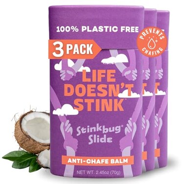 Stinkbug Naturals Organic Plastic Free AntiChafe Balm Stick 100 Natural Ingredients Aluminum Free Packaging 245 Ounce Pack of 3