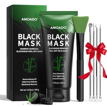 AMOADO Blackhead Remover Peel Off Face Mask Black Mask Tea Tree Oil Serum Duo Set 2in1 Deep Cleansing and Pore Tightening Charcoal Face Mask Peel Off Blackheads Removal BLACK2