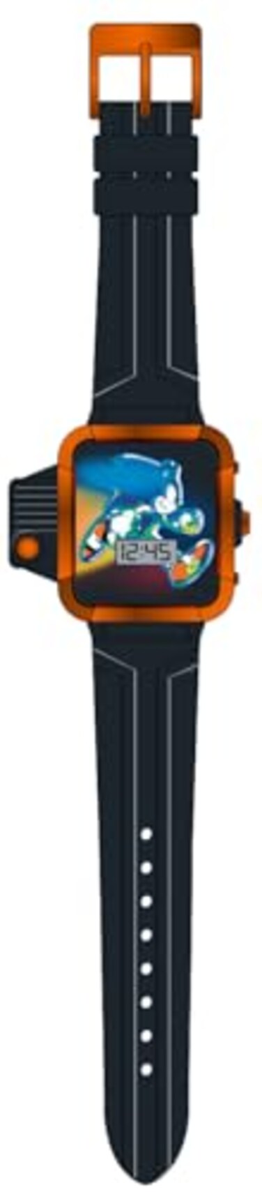 Accutime Sonic The Hedgehog Kids Flashlight LCD Watch Black and Orange Design Digital Display LightUp Feature Adjustable Strap Durable Build Fun Sonic Artwork Great for Gamers Fits Wrists 55 to 8