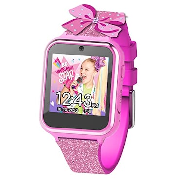 Accutime JoJo Siwa Glitter Kids Smart Watch Interactive Touchscreen with Games Camera Step Counter Timer Voice Recorder and Glittery Silicone Strap Fits Wrists 55 to 80