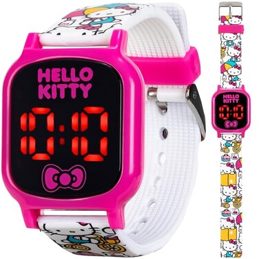 Accutime Hello Kitty Kids LED Watch Bright Digital Display with Fun Printed Silicone Strap and Adjustable Fit for Wrists 55 to 8 Adorable and Durable Design