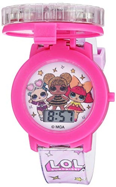 Accutime LOL Surprise Kids LightUp Spinner LCD Watch Digital Time Display with Spinning Cover Flashing Lights Adjustable Fit for Wrist Sizes 558 GiftReady Tin Box