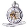 TREEWETO Mens Mechanical Pocket Watch Dream Dragon Skeleton Double Open Silver Case with Chain Box Gift for Man Men Women