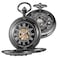Whodoit Mens Mechanical Pocket Watch Black Rudder Pattern Double Open Hollow Roman Numerals Pocket Watch
