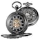 Whodoit Mens Mechanical Pocket Watch Black Rudder Pattern Double Open Hollow Roman Numerals Pocket Watch