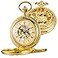 Whodoit Double Open Mechanical Pocket Watch Golden Deer Skeleton Case Roman Numerals Mechanical Pocket Watch for Men