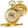Whodoit Double Open Mechanical Pocket Watch Golden Deer Skeleton Case Roman Numerals Mechanical Pocket Watch for Men