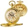 Whodoit Double Open Mechanical Pocket Watch Golden Deer Skeleton Case Roman Numerals Mechanical Pocket Watch for Men