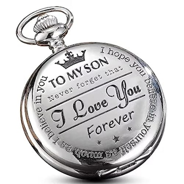 GORBEN Silver Pocket Watches to My Son Forever from a Mom Dad Engraved Quartz Fob Watches Gift Son Watch 012 Years Old