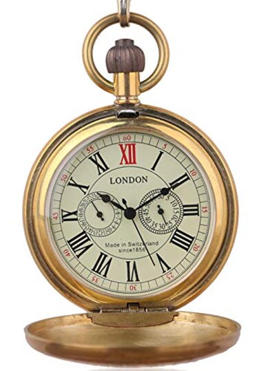 Dentily Vintage Copper Train London Design Hand Winding Mechanical Pocket Watch Mens Watches