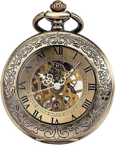 SIBOSUN Pocket Watch Mechanical Skeleton Antique Men Bronze Roman Numerals Hand Wind