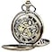 SIBOSUN Pocket Watch Skeleton Mechanical Double Case HandWind Bronze Roman Numerals Antique Chain Mens