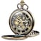 SIBOSUN Pocket Watch Skeleton Mechanical Double Case HandWind Bronze Roman Numerals Antique Chain Mens