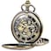 SIBOSUN Pocket Watch Skeleton Mechanical Double Case HandWind Bronze Roman Numerals Antique Chain Mens
