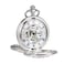 TREEWETO Silver Double Cover Roman Numerals Dial Skeleton Mens Women Pocket Watch
