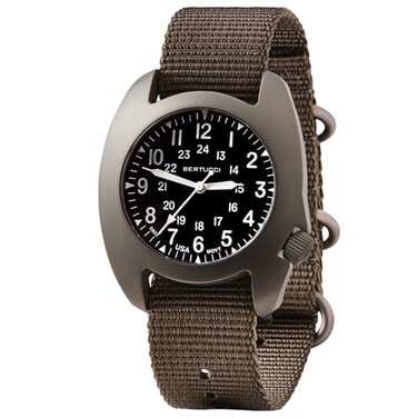 BERTUCCI 42 mm Titanium Field Watch D3T RETROFORM Epic Black dial Ghost Gray Nylon Band 17017